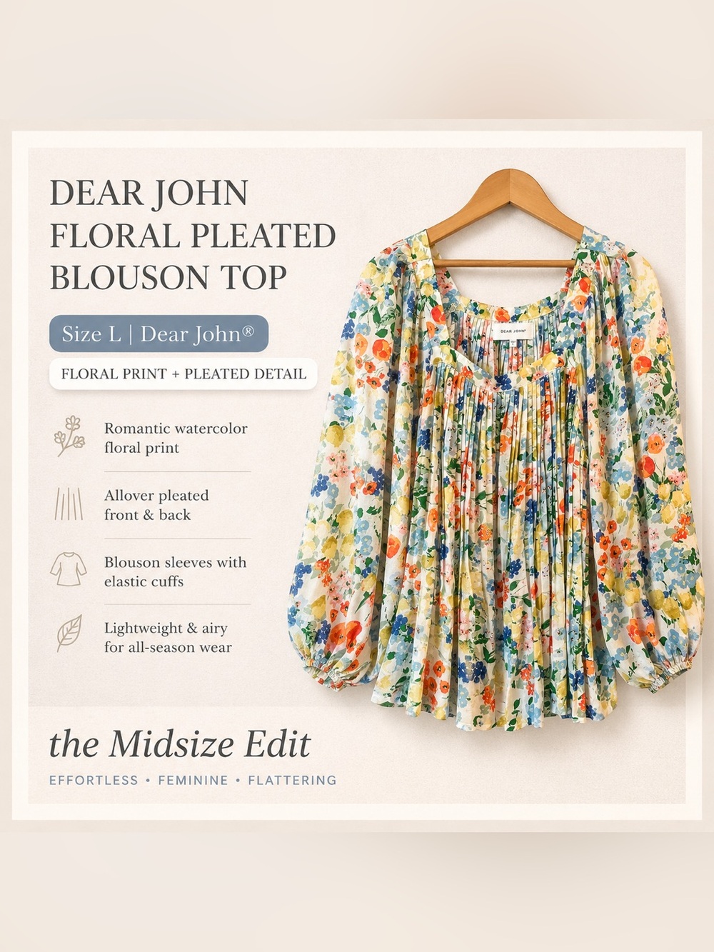 Dear John Floral Pleated Blouson Top | Size Large